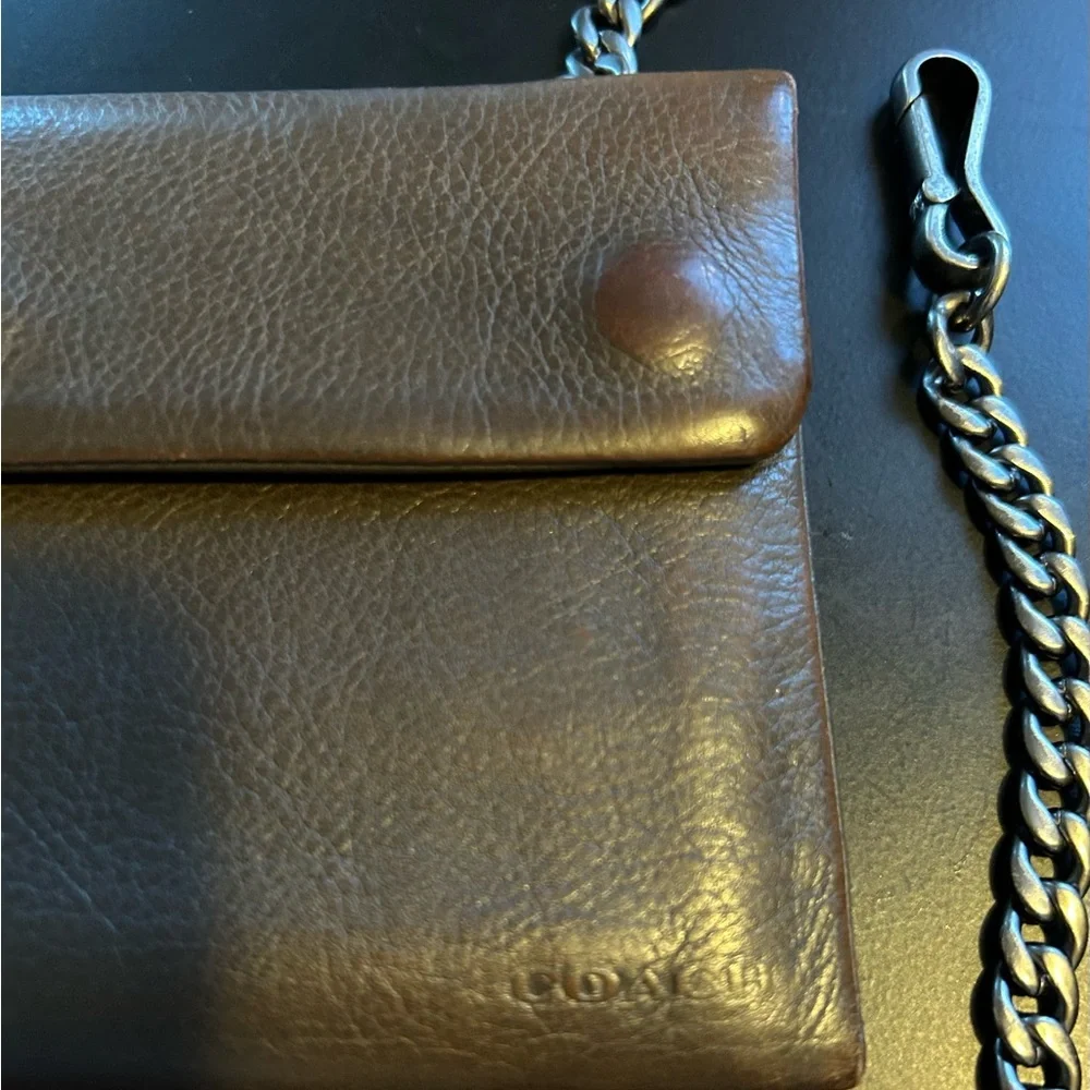 RARE COACH Gray Loved Leather Men's Chain Wallet early 2000’s Y2K Vintage